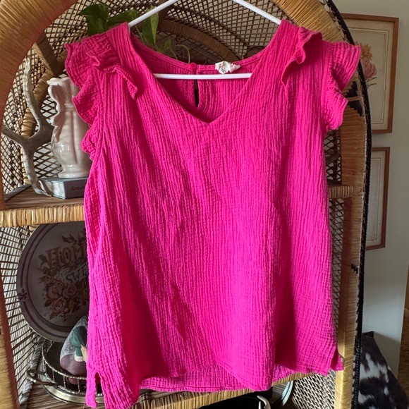 BiBi Fuchsia Ruffle Sleeve Blouse - Picture 3 of 4